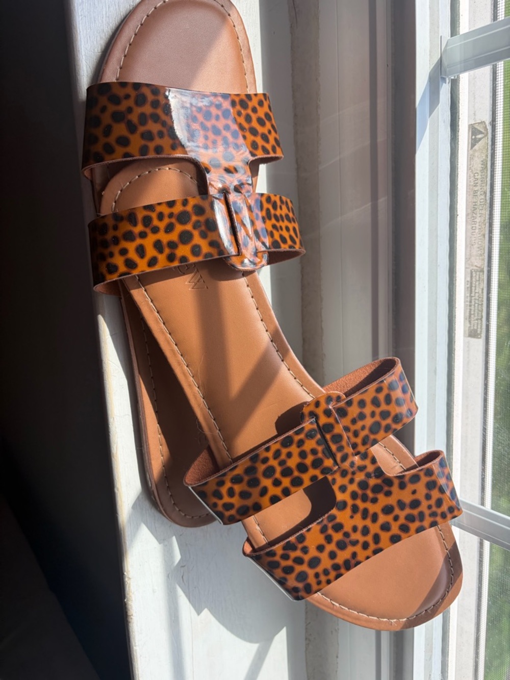 J. Crew Leopard-Print Triple Strap Slide Sandals - Brown/Tan